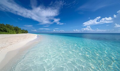 Wall Mural - A serene beach with crystal-clear waters and white sand