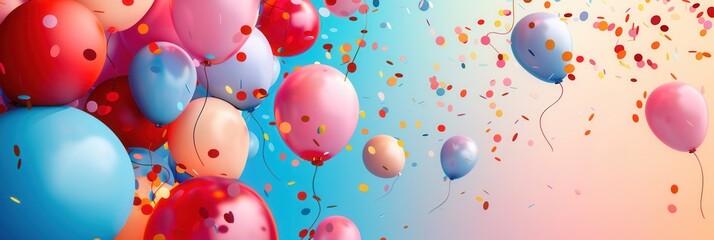 Poster - A joyful celebration with colorful balloons and confetti. Perfect for parties, events, and festive occasions. Generative AI