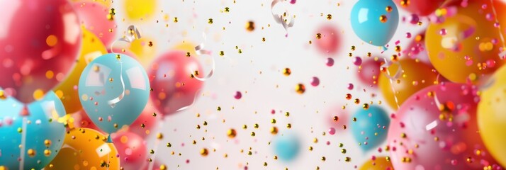 Poster - A cheerful and celebratory scene with a colorful array of balloons decorating a festive event. Perfect for companies organizing parties and selling festive goods. Generative AI