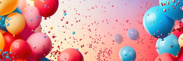Poster - A cheerful and celebratory scene featuring colorful balloons of various shapes against a vibrant background, perfect for companies organizing parties and selling festive goods. Generative AI