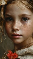 Wall Mural - Close-up of a young French girl with a flower