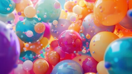 Poster - A close-up image of colorful balloons floating in the air, creating a cheerful and celebratory atmosphere. Generative AI