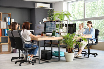 Canvas Print - Team of female programmers working at tables in office