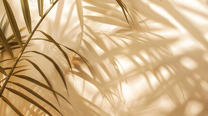 Palm Leaf Shadows on Beige Wall. Minimalist Tropical Minimalism Design Background. Tranquil Spa and Wellness Background.