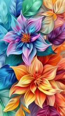 Wall Mural - Vibrant abstract floral arrangement in multiple colors