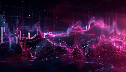 Fototapete - Abstract Financial Data Visualization with Neon Lines