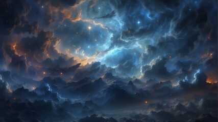 Wall Mural - a beautiful landscape of a mountain range with a starry night sky. ai.