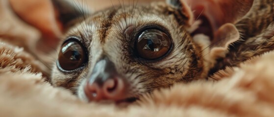 Sticker - A close-up of a bushbaby's face. AI.