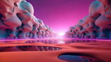 Wall Mural - a surreal landscape with pink sand and strange rock formations. ai.