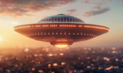 Wall Mural - an illustration of a ufo hovering over a city. ai.