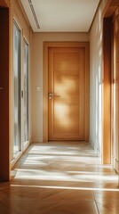 Poster - Wooden door with sunlight shining through the windows. AI.