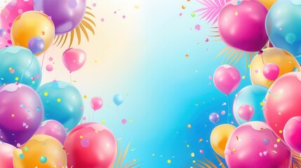 Poster - A vibrant background with colorful balloons of various shapes, perfect for festive events. Generative AI