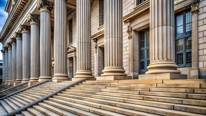 Poster - Stone pillars row and stairs detail. Classical building facade