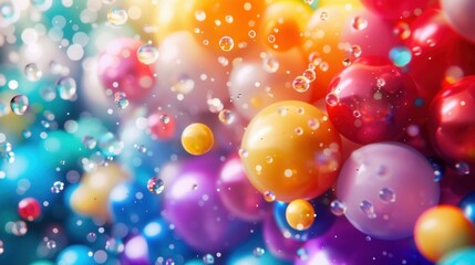 Poster - A cheerful background of colorful balloons in various shapes, perfect for companies organizing parties and selling festive goods. Generative AI