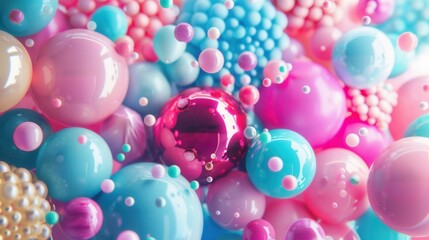 Poster - A vibrant and cheerful background featuring a cluster of colorful balloons in various shapes, perfect for companies hosting parties or selling festive goods. Generative AI