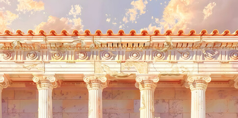 Wall Mural - Ancient Greek Temple Columns and Roof Illustration