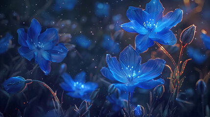 Wall Mural - A close up of blue flowers with a blue background