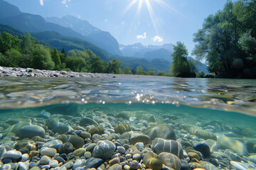 Wall Mural - Majestic Mountain Landscape with Blooming Wildflowers