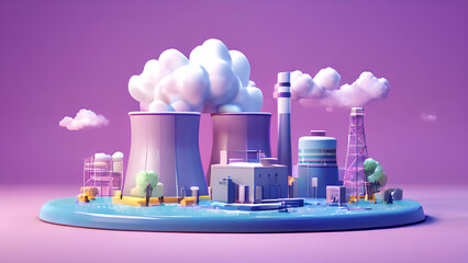 3D Model of a factory going from nuclear power to sun or wind power
