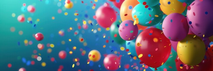 Poster - A vibrant image of colorful balloons and confetti, perfect for celebrating special occasions and creating a festive atmosphere. Generative AI