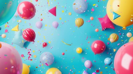 Poster - A vibrant background featuring various colorful balloons of different shapes, adding a festive touch to a celebratory event. Generative AI