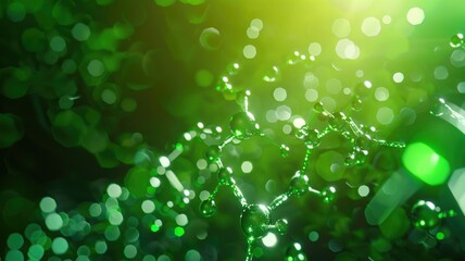 green abstract background with molecular structure and blurry lights