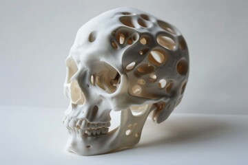 Model skull showing the intricate structure of a bone graft for a cranioplasty