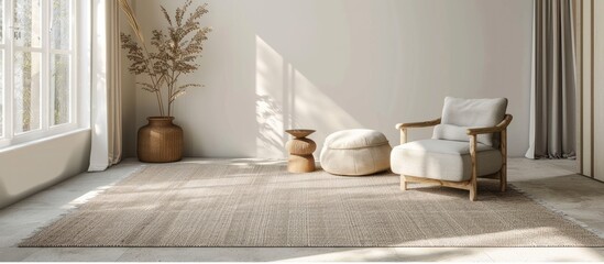 Wall Mural - Chic pale beige rug positioned overhead, against a white background