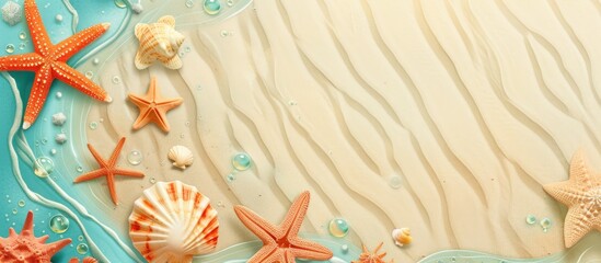 Wall Mural - Summer vibes with marine elements on sandy card. Plenty of room for your holiday message.