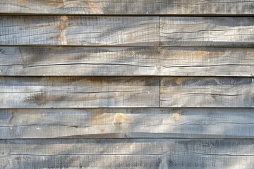 Wall Mural - The image is a close up of a wooden wall with a grainy texture. The wood appears to be old and weathered, giving the wall a rustic and natural feel. The sunlight is shining on the wall