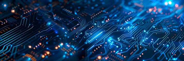 High computer technology design. Modern data protection vector presentation. Abstract circuit board futuristic concept. Data transfer and protection, internet communication on a blue background 