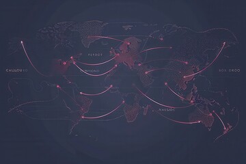 Poster - A simple and symbolic world map with highlighted travel routes. Perfect for travel agencies and global booking services. Generative AI