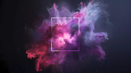 Wall Mural - spectacular cosmic cloud explosion within transparent square with black background. colorful nebula 