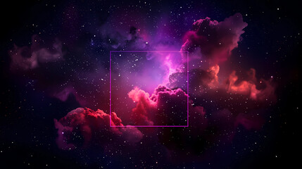 Wall Mural - spectacular cosmic cloud explosion within transparent square with black background. colorful nebula 