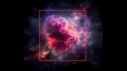 Wall Mural - spectacular cosmic cloud explosion within transparent square with black background. colorful nebula 