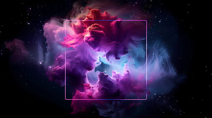 Wall Mural - spectacular cosmic cloud explosion within transparent square with black background. colorful nebula 