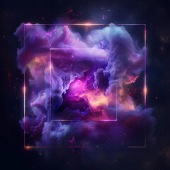 Wall Mural - spectacular cosmic cloud explosion within transparent square with black background. colorful nebula 