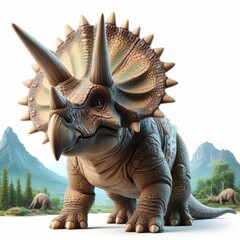 Wall Mural - A Triceratops dinosaur standing alone against a white background