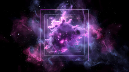 Wall Mural - spectacular cosmic cloud explosion within transparent square with black background. colorful nebula 