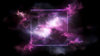 Wall Mural - spectacular cosmic cloud explosion within transparent square with black background. colorful nebula 