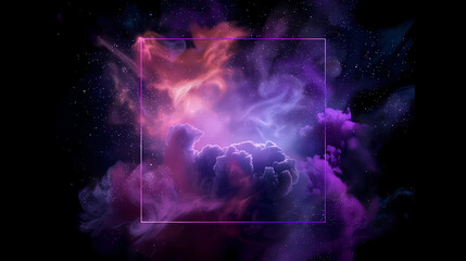 Wall Mural - spectacular cosmic cloud explosion within transparent square with black background. colorful nebula 