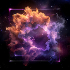 Wall Mural - spectacular cosmic cloud explosion within transparent square with black background. colorful nebula 