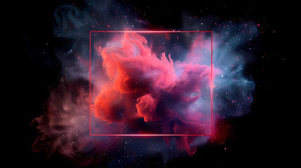 Wall Mural - spectacular cosmic cloud explosion within transparent square with black background. colorful nebula 