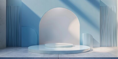 Blue Minimalist stage design, podium display, clean background, product display template