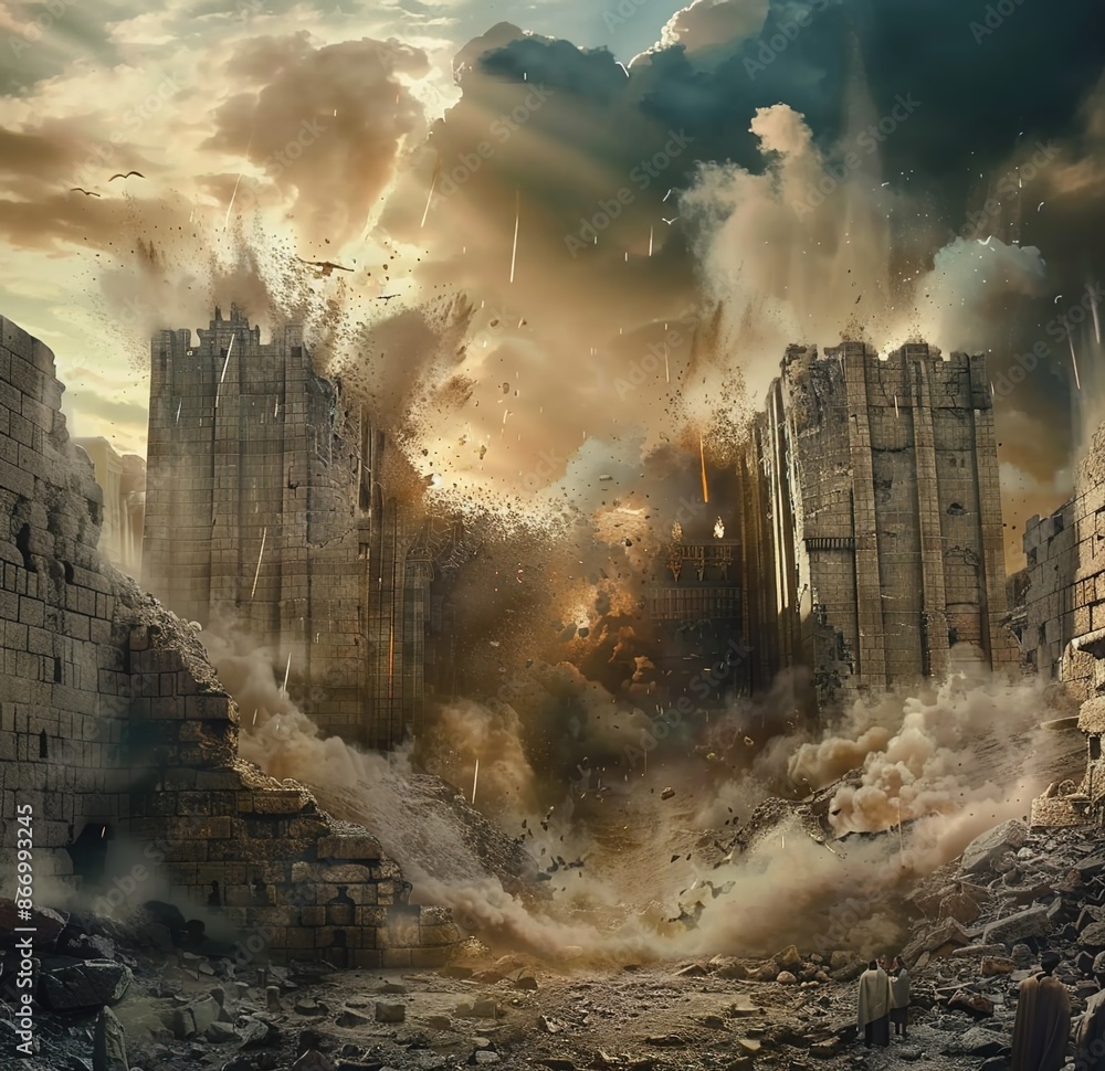 Falling Edifice Decaying medieval castle fortifications. Aged Fortress Collapses: A ...