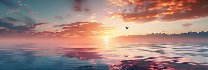Sea atmosphere and morning sunrise. Creative banner. Copyspace image