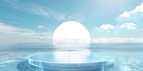 Minimalist Futuristic Ocean Scene | Serene Ocean View with White Sun