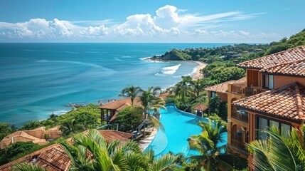 Wall Mural - Tropical Paradise: Stunning Resort View with Palm Trees and Blue Sky