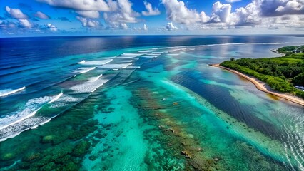 Wall Mural - Ocean surface aerial view, sea water texture background by drone. Flying over the blue ocean in the lagoon. Travel concept. Aerial footage. Slow motion 120 fps video, ProRes, 10 bit, ungraded D-LOG