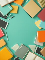 Poster - A Flat Lay of Educational Resources Featuring Tablets and E-Readers Displaying Digital Learning Materials. Generative AI